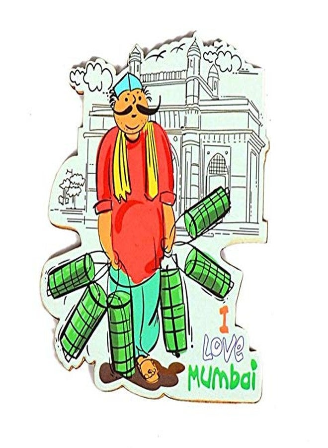 SkyWalker India Souvenir Wooden Fridge Magnet -Mumbai TiffIn Wala (Multicolour)